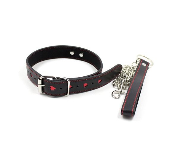 Halsband i Läderimitation Med Ring & Kedja/Koppel