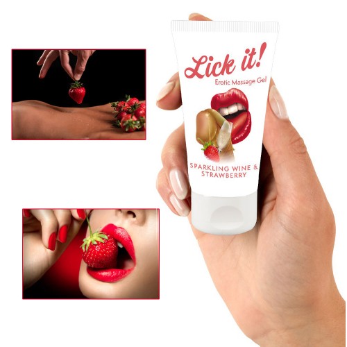 Massageolja & Oralsexsmak - Lick-It Mousserande  Vin & Jordgubb - 50 ml