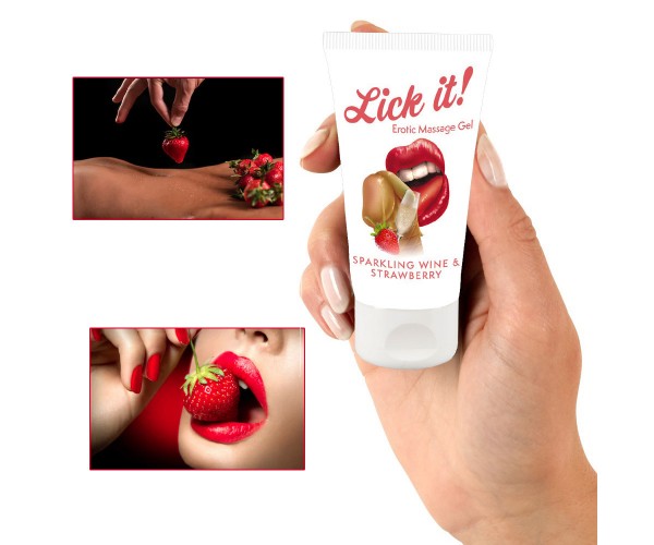 Lick-It - Mousserande  Vin & Jordgubb - Oralsexsmak & Massageolja - 50 ml