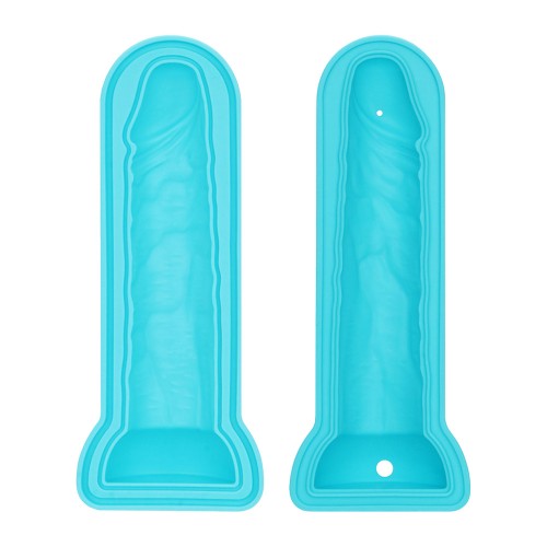 Turkos silikonform för stor penisformad iskub – livsmedelssäker silikon med tratt för fest och möhippa