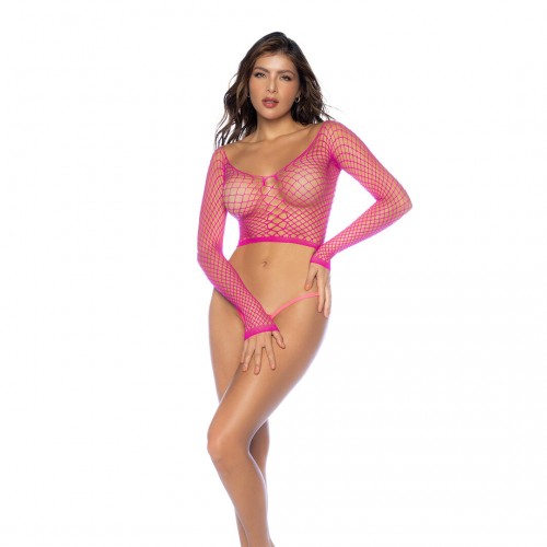 Neon Pink Fence Net 2-i-1-plagg - Långärmad Topp Eller Strumpbyxor