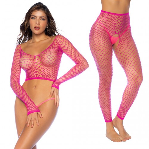 Neon Pink Fence Net 2-i-1-plagg - Långärmad Topp Eller Strumpbyxor