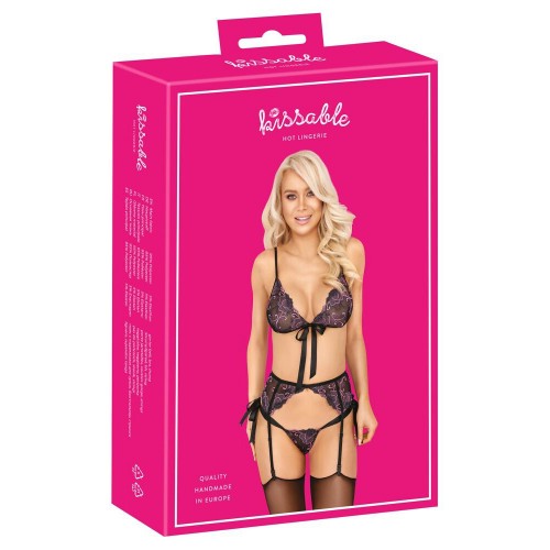 Kissable Floral Lace 3-delat Set - Black/Pink - L/XL