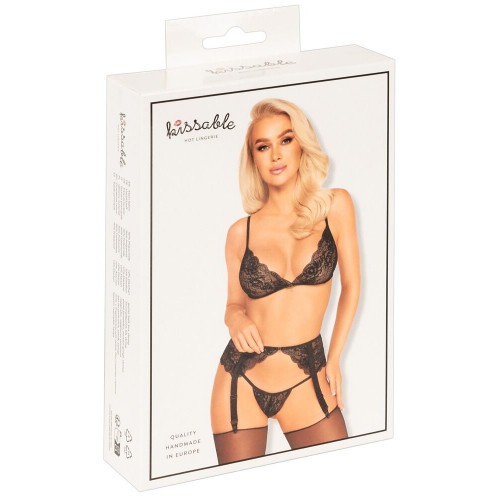 Kissable 3-delat Set - Black Lace - S/M