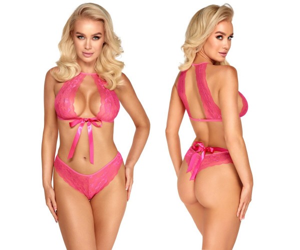 Kissable Bra & Briefs Set - Pink Lace - S/M
