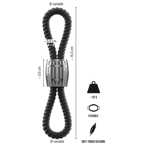 Rebel Heavy Rope Cock Strap svart dubbelloop i silikon med glidande metallvikt 87g för penis och pung
