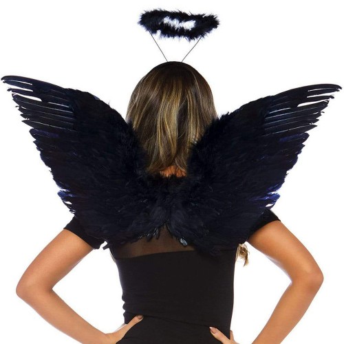 Änglavingar Med Gloria/Halo - Svart "Dark Angel"