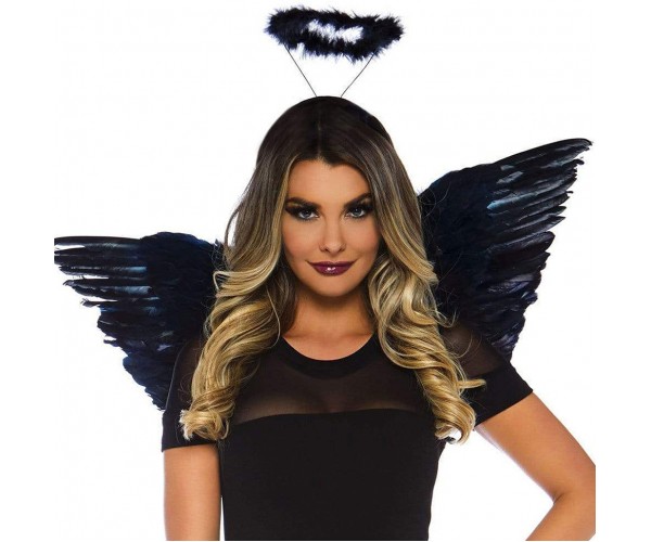 Änglavingar Med Gloria/Halo - Svart "Dark Angel"