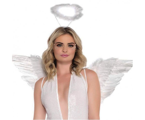 Änglavingar Med Gloria/Halo - Vit "Holy Angel"