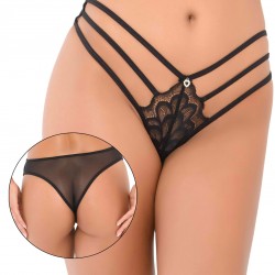 Aurora Lace String With Straps Black - L/XL