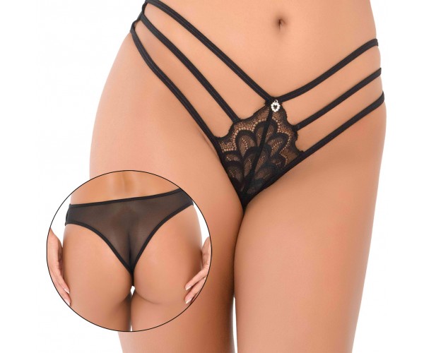 Aurora Lace String With Straps Black - M/L