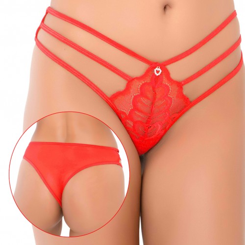 Aurora Lace String With Straps Red - S/M