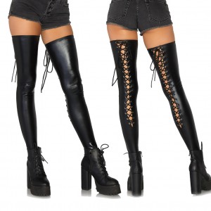 Wetlook Lace Up Thigh Highs - M/L