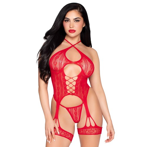 Red Heart Net Cami Garter & G-String