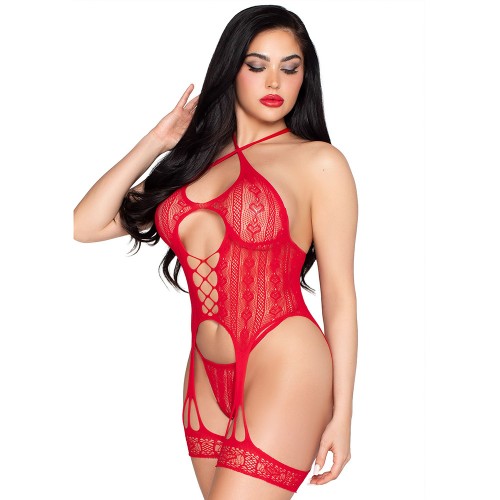 Red Heart Net Cami Garter & G-String
