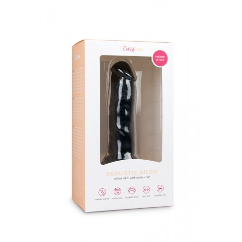 EasyToys Realistic Black Dildo 15,5 cm svart realistisk dildo i PVC med sugkopp – naturtrogen med tydliga vener och testikelreplika