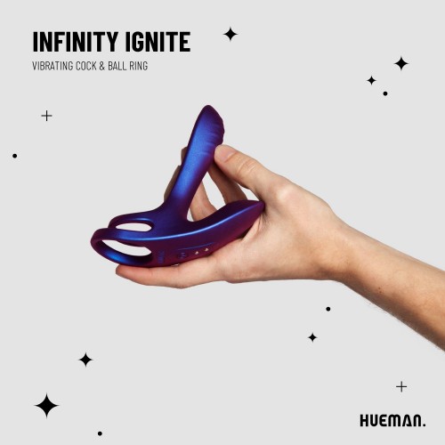 Hueman Infinity Ignite vibrerande penisring och pungring i lila mjukt silikon – 10 vibrationslägen, uppladdningsbar och vattentät