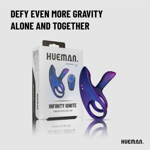 Hueman Infinity Ignite vibrerande penisring och pungring i lila mjukt silikon – 10 vibrationslägen, uppladdningsbar och vattentät