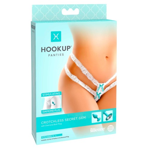 HookUp Panties (Trosa & Buttplug) - Crotchless Secret Gem White - S-L