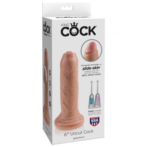 King Cock 6" Uncut Cock - Dildo Med Rörlig Förhud - Natur