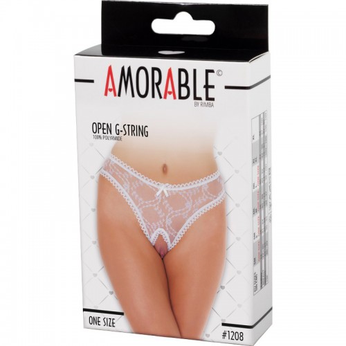 Amorable by Rimba Amorable - Flower Lace Open G-String - vit transparent g-string i spets – sensuell och vågad 