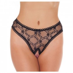Amorable - Flower Lace Open G-String - Black
