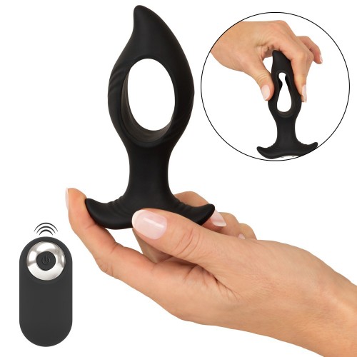 Anos analvibrator med håldesign och fjärrkontroll i svart silikon – två motorer och 10 vibrationslägen