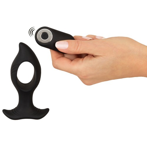 Anos analvibrator med håldesign och fjärrkontroll i svart silikon – två motorer och 10 vibrationslägen