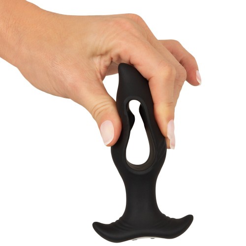 Anos analvibrator med håldesign och fjärrkontroll i svart silikon – två motorer och 10 vibrationslägen