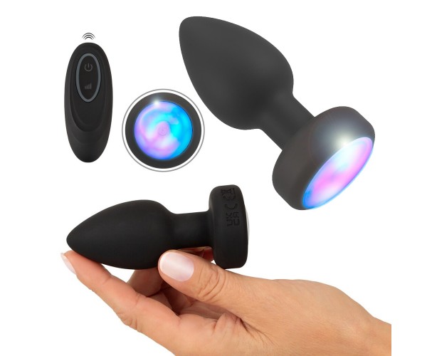 Anos LED Flashing Vibrating Butt Plug vibrerande analplug med blinkande LED-ljus i basen – silikon butt plug med vibration och ljusshow