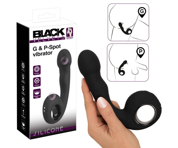 Black Velvets G-Punkt och P-Punktsvibrator svart dubbelsidig vibrator för G-punkt och prostatastimulans
