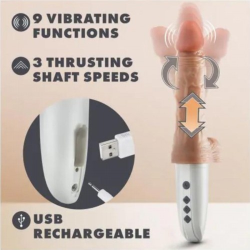 Blush Dr Skin Dr Hammer stötande vibrerande realistisk dildo 18 cm i silikon med handtag, fjärrkontroll och värmefunktion