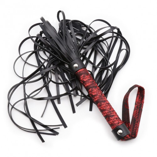 Bondage Satin Whip svart och röd satinpiska – mjuk och elegant BDSM-piska för lätt smisk och sinneslek