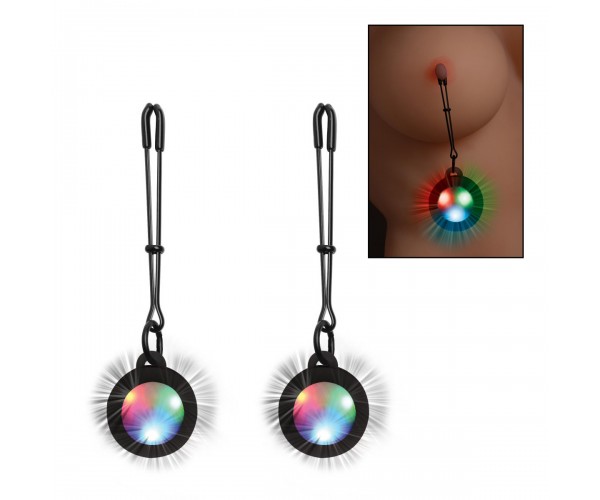 CalExotics Tweezer Nipple Clamps with LED Lights bröstvårtsklämmor med LED-ljus och justerbara tång-klämmor