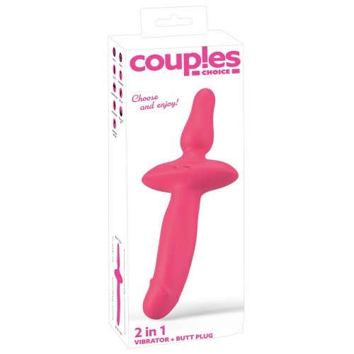 Couples Choice 2-in-1 Vibrator och Butt Plug i knallrosa silikon – dubbeländad vibrator med magnetisk USB-laddning