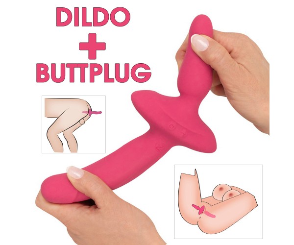 Couples Choice 2-in-1 Vibrator och Butt Plug i knallrosa silikon – dubbeländad vibrator med magnetisk USB-laddning
