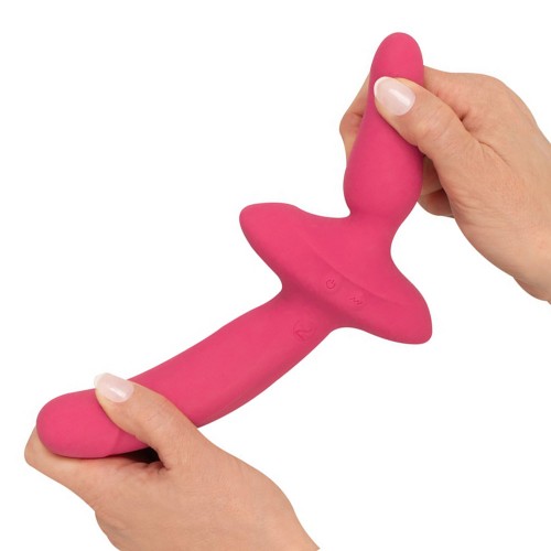 Couples Choice 2-in-1 Vibrator och Butt Plug i knallrosa silikon – dubbeländad vibrator med magnetisk USB-laddning