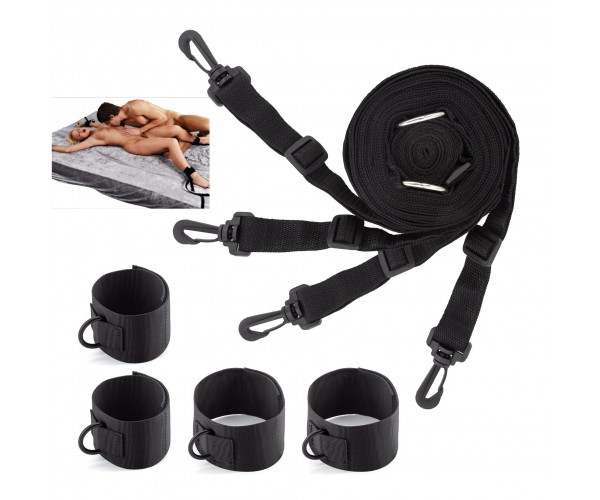 Crushious Bondage Universal Set under mattress restraint – bondage-set med justerbara remmar och bojor för handleder och fotleder