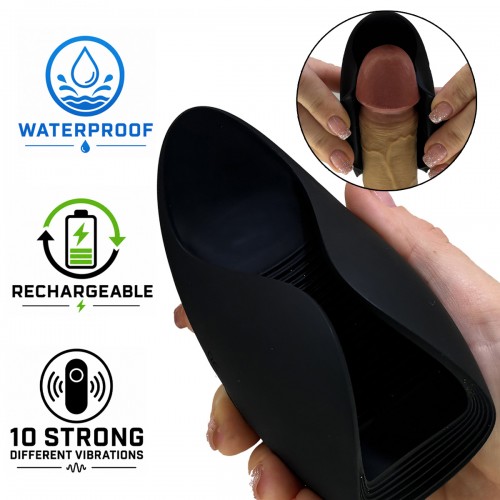 Dreamtoys Essentials Smooth Power Stroker svart masturbator med fjärilsvingar för ollonskimulans och 3 vibrationshastigheter