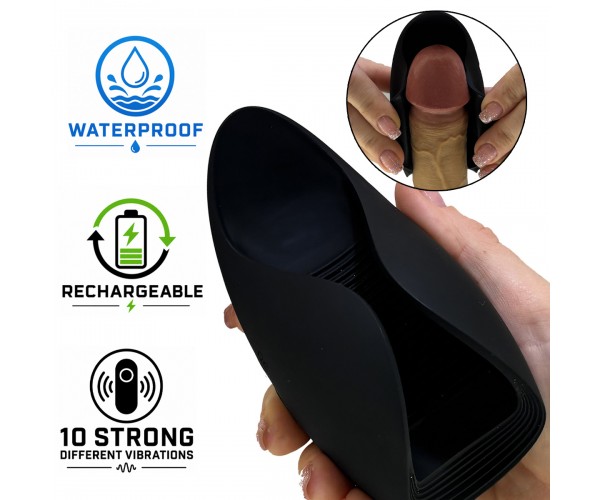 Dreamtoys Essentials Smooth Power Stroker svart masturbator med fjärilsvingar för ollonskimulans och 3 vibrationshastigheter