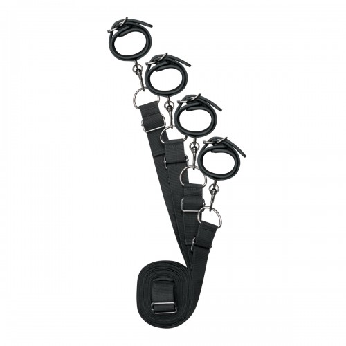 EasyToys Black Fetish Under The Mattress Restraint Set svart – sängbondage med justerbara remmar under madrassen och bojor för handleder och fotleder