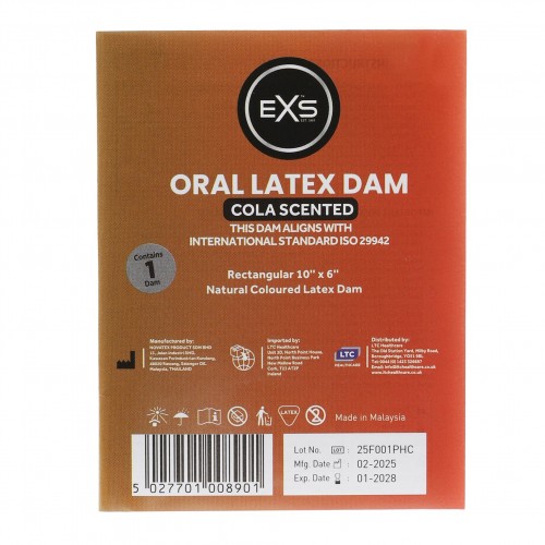 EXS Oral Dams slicklapp med colasmak – smaksatt engångs latexark för säkert och hygieniskt oralsex