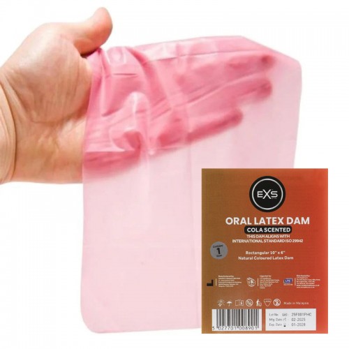 EXS Oral Dams slicklapp med colasmak – smaksatt engångs latexark för säkert och hygieniskt oralsex