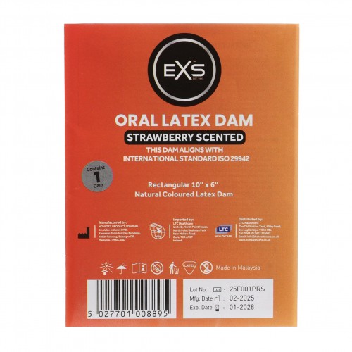 EXS Oral Dams slicklapp med jordgubbssmak – smaksatt engångs latexark för säkert och hygieniskt oralsex