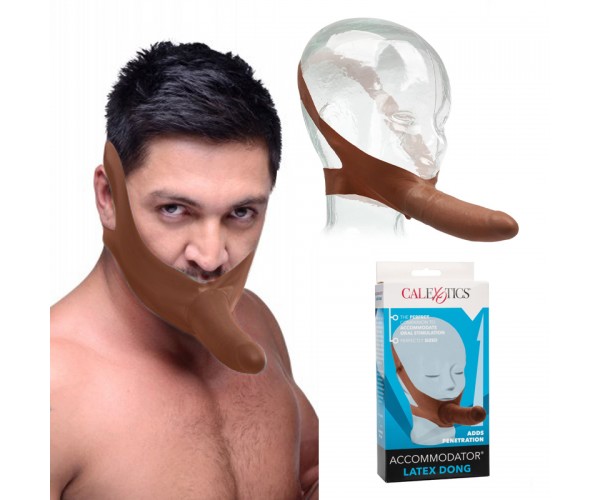 Face Fuck Latex Dong gag med penisformad dong och flexibla latexband för bondage och dominanslekar