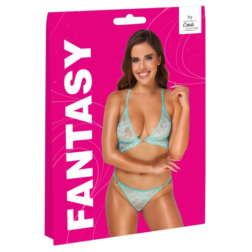 Fantasy by Cottelli Flower Lace BH-set turkos spets med blomstermönster – förföriskt och romantiskt tvådelat lingerie-set