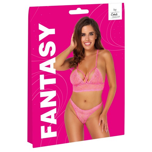Fantasy by Cottelli Swirl Lace BH-set neonrosa spets med swirl-mönster – förföriskt lingerie-set som lyser under UV-ljus och blacklight