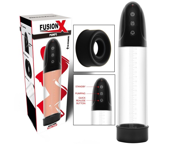 Hidden Desire Fusion X Automatic Penis Pump svart – automatisk penispump i polykarbonat med silikonfoder och måttmarkeringar