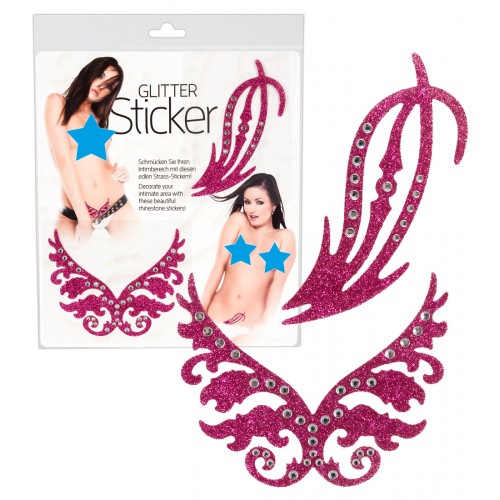 Intima kroppsdekorationer rosa glitter och stenar 2-pack självhäftande – förförisk intimdekoration för festival, fest och sensuella outfits