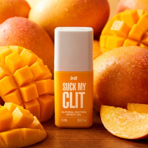 INTT Suck My Clit Tropical Mango klitorisgel 15 ml med sugeffekt, vibration och pulsering – vattenbaserad stimulerande gel med smak av tropisk mango